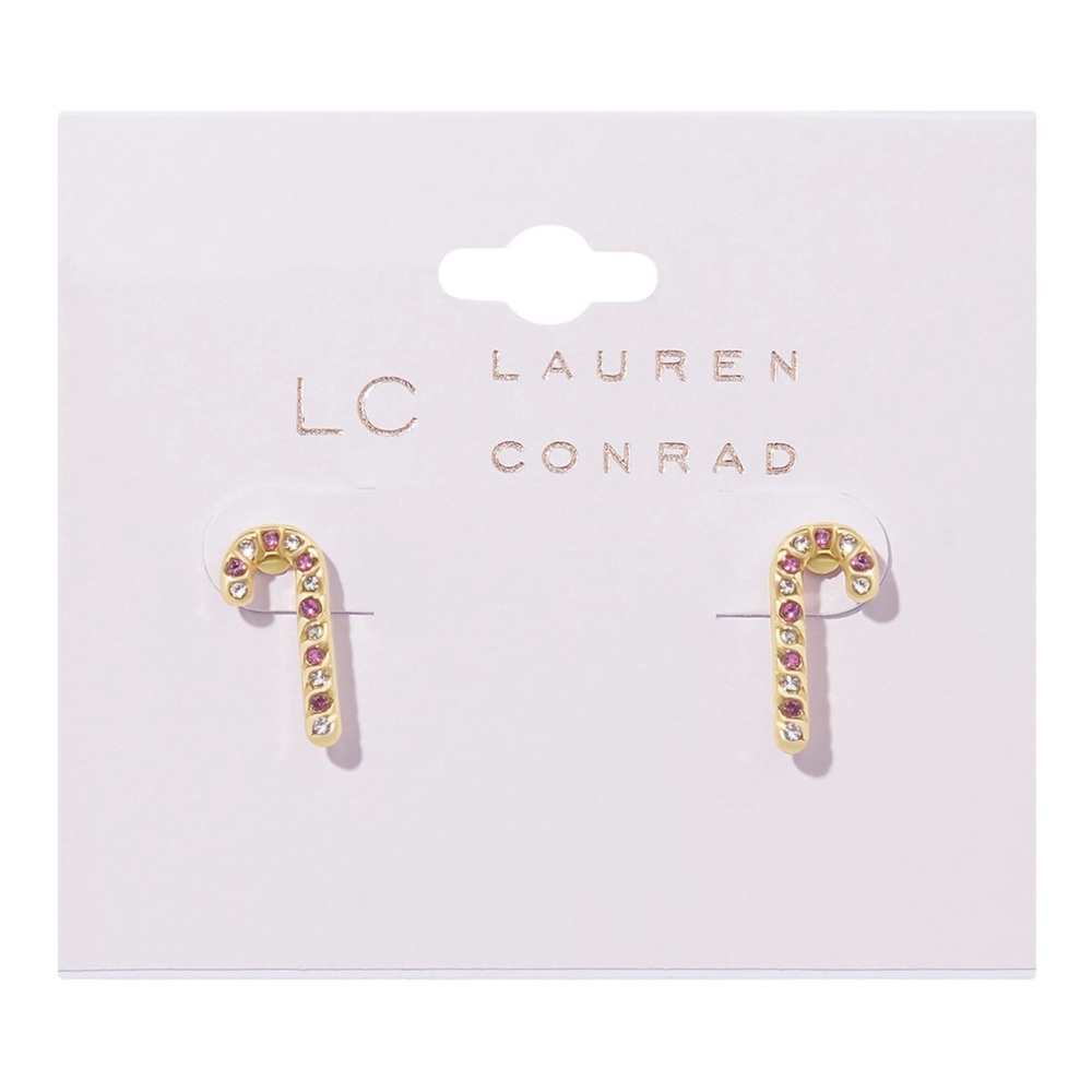 LC Lauren Conrad Gold and Pink Candy Cane Earrings